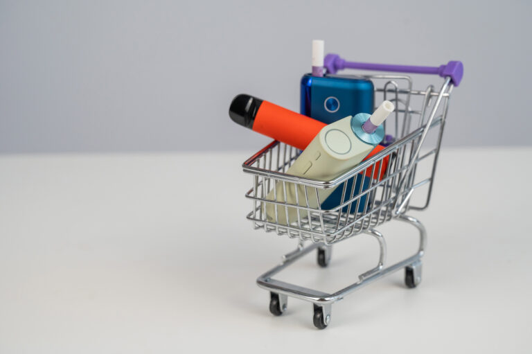 nicotine vape products in a shopping cart